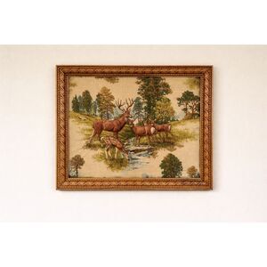 Vintage Woodland Deer Tapestry / Framed Wall Art – Rustic Cabin Style